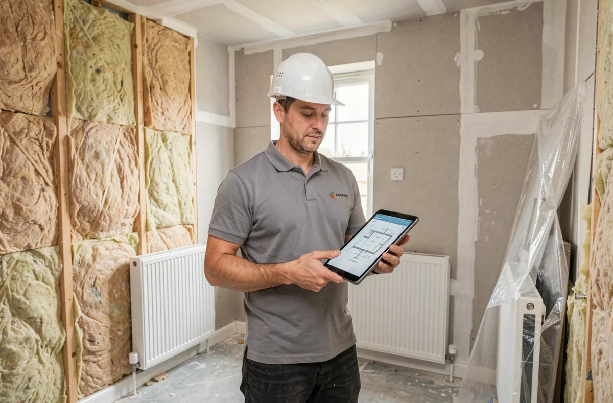 Spécialiste en rénovation énergétique installant des radiateurs dans un appartement rénové à Angers