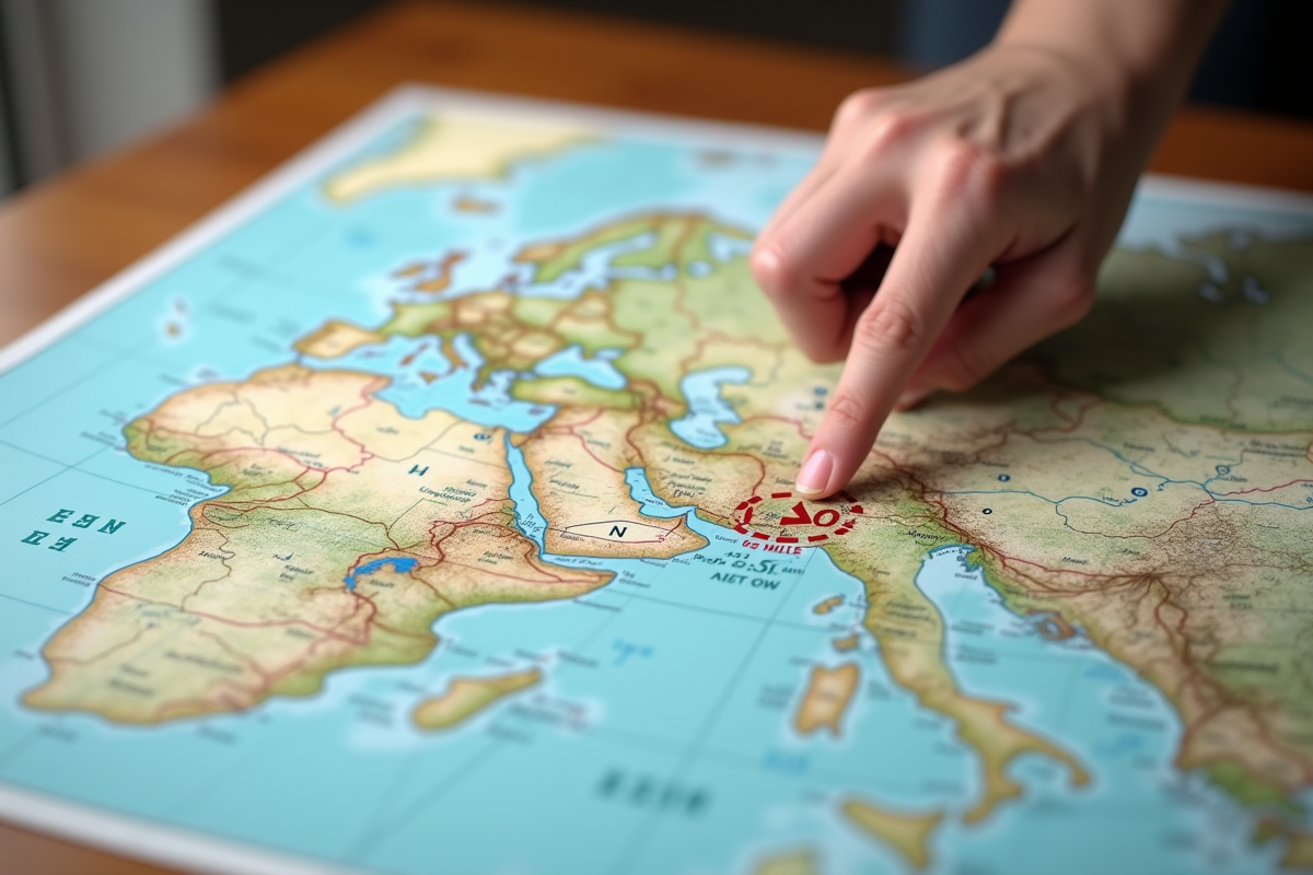 Carte détaillée avec main pointant entre miles et km