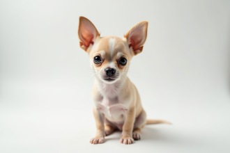 Chiot chihuahua blanc sur fond blanc lumineux