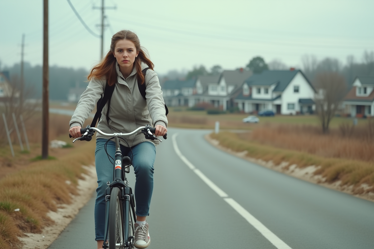 Jeune femme à vélo près d