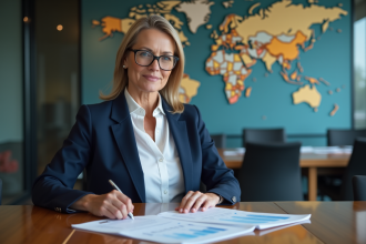 Femme daffaires confiante en réunion professionnelle