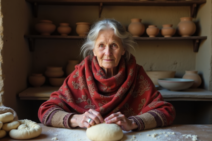 Femme âgée façonnant la pâte dans une cuisine rurale