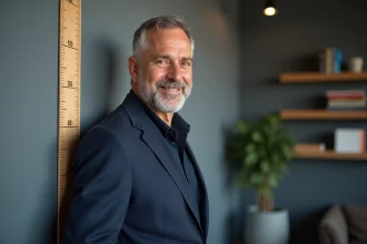 Homme français souriant dans un studio moderne