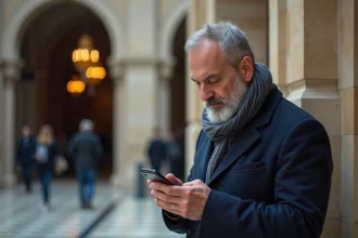 Homme musulman en manteau près de la mosquée de Compiègne