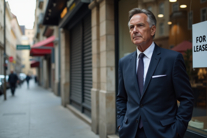Homme d'âge moyen en costume dans une rue urbaine