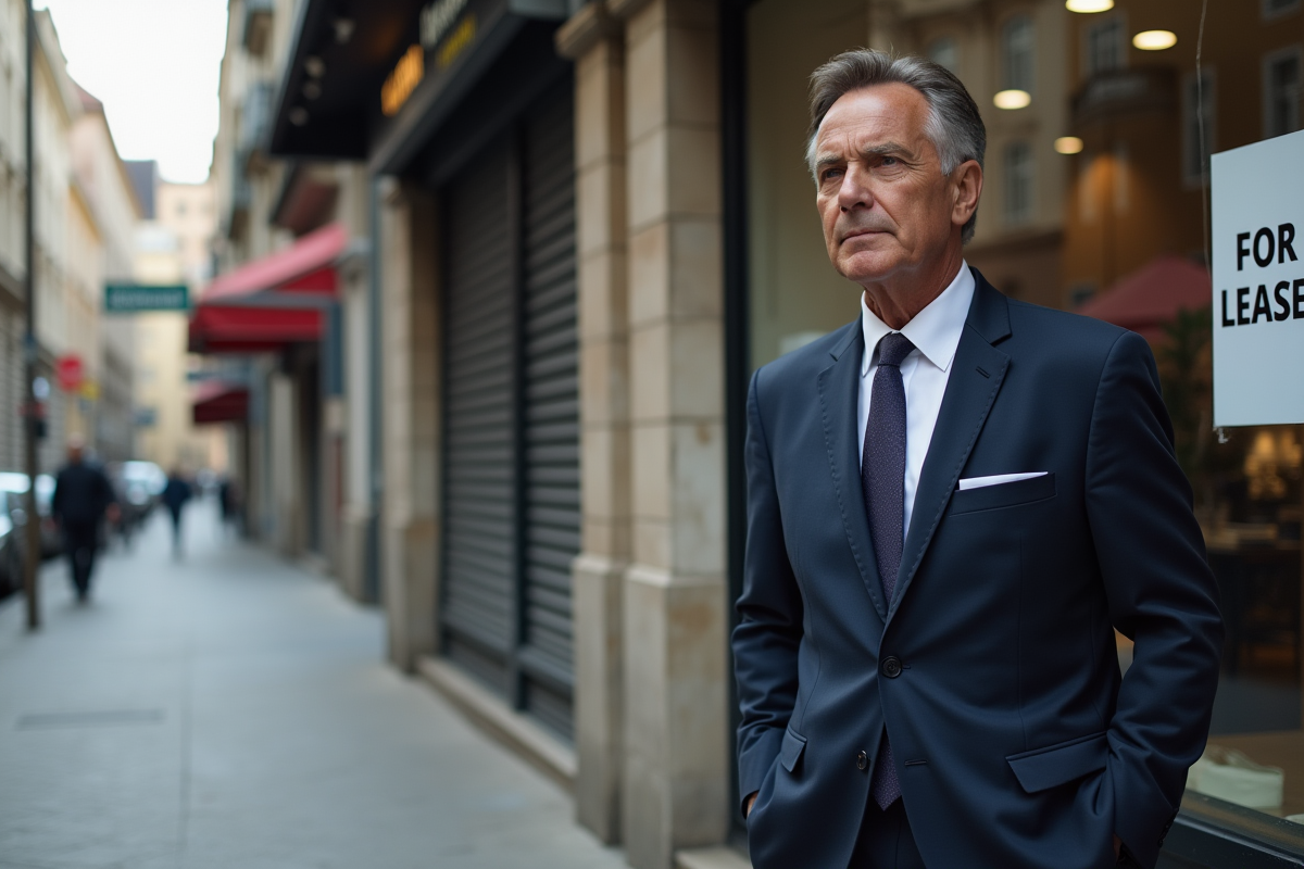Homme d'âge moyen en costume dans une rue urbaine