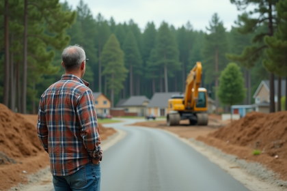 Homme regardant la frontière entre nature et urbanisation