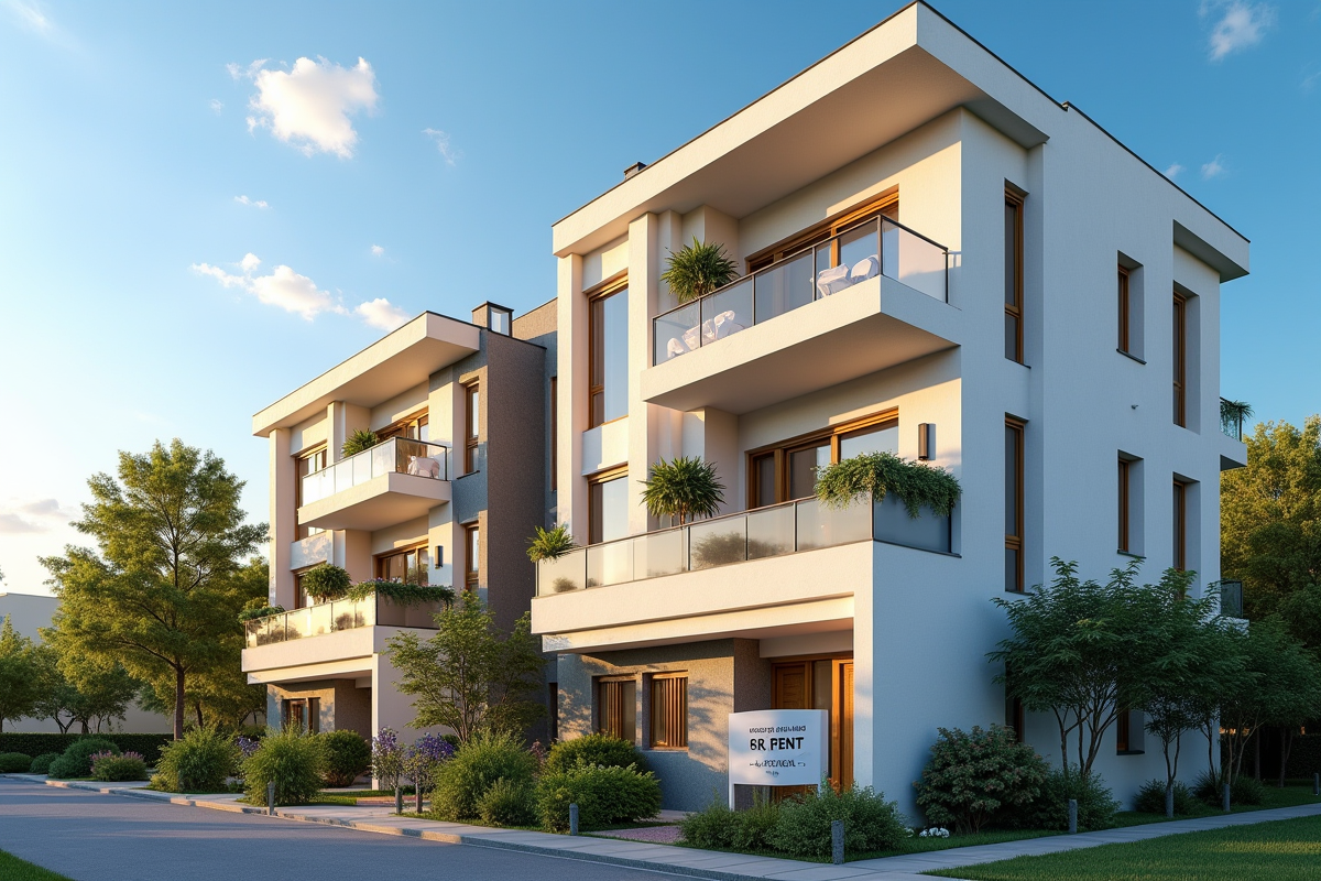 Immeuble résidentiel avec balcon et panneau a louer