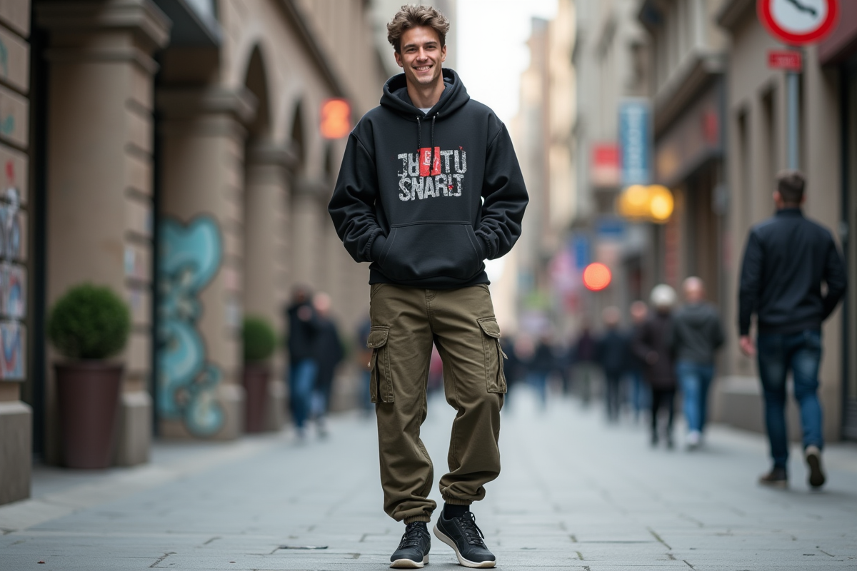 Jeune homme en streetwear dans la ville urbaine