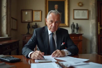 Maire en costume tricolore dans un bureau de mairie