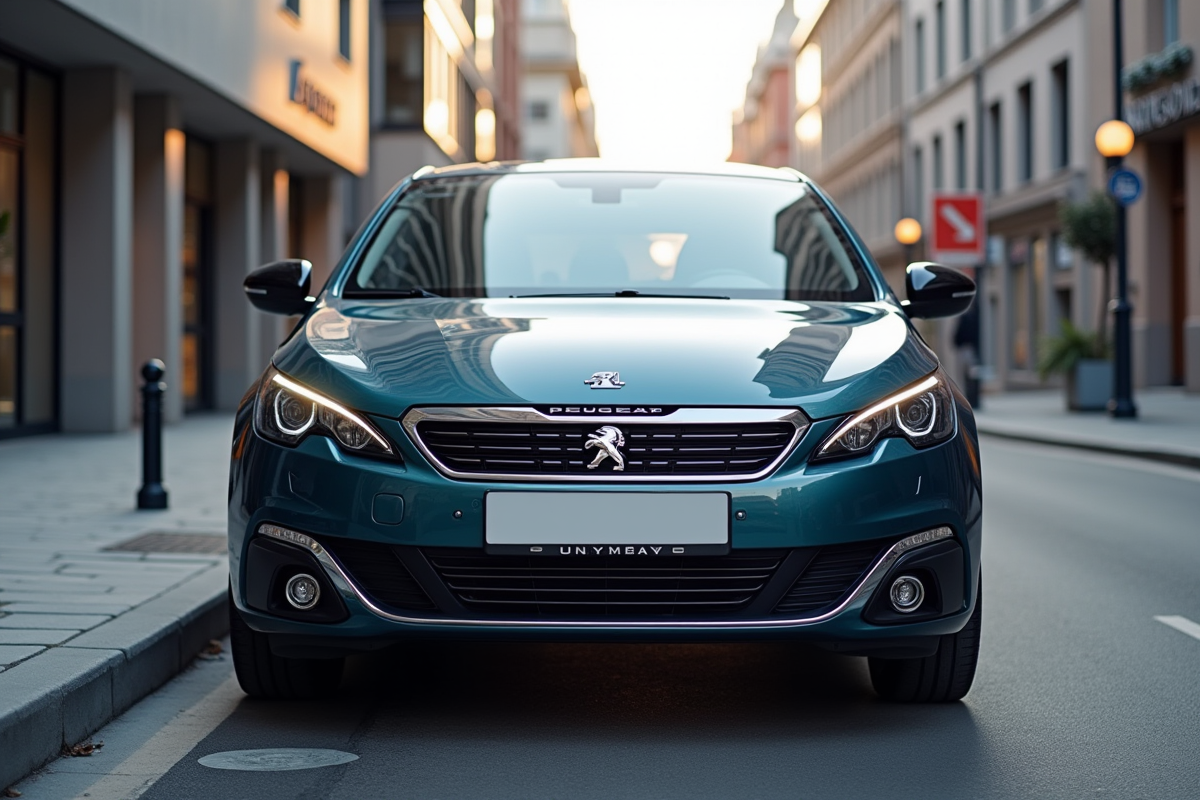 Peugeot 308 2015 stationnee en ville en plein jour