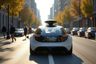 Voiture autonome moderne sur une rue ensoleillee en ville